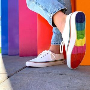 SeaVees Men’s White Sneakers with Rainbow Sole Pride Limited Edition